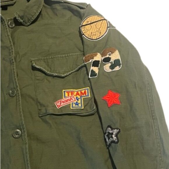 Topshop Olive Green Cotton Patches Button Front Military Jacket Size 4 - Picture 10 of 14